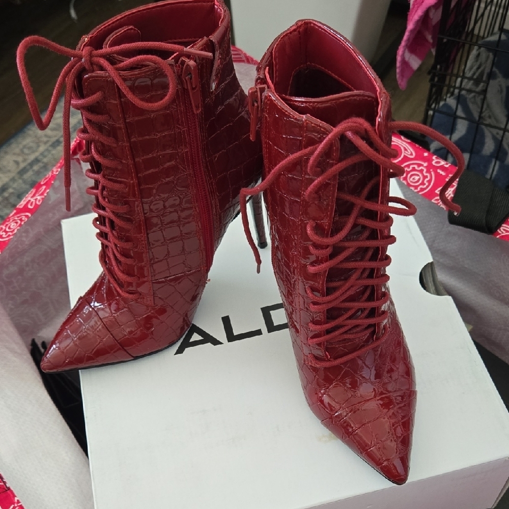 Aldo Women's Red Lace-Up Ankle Boots